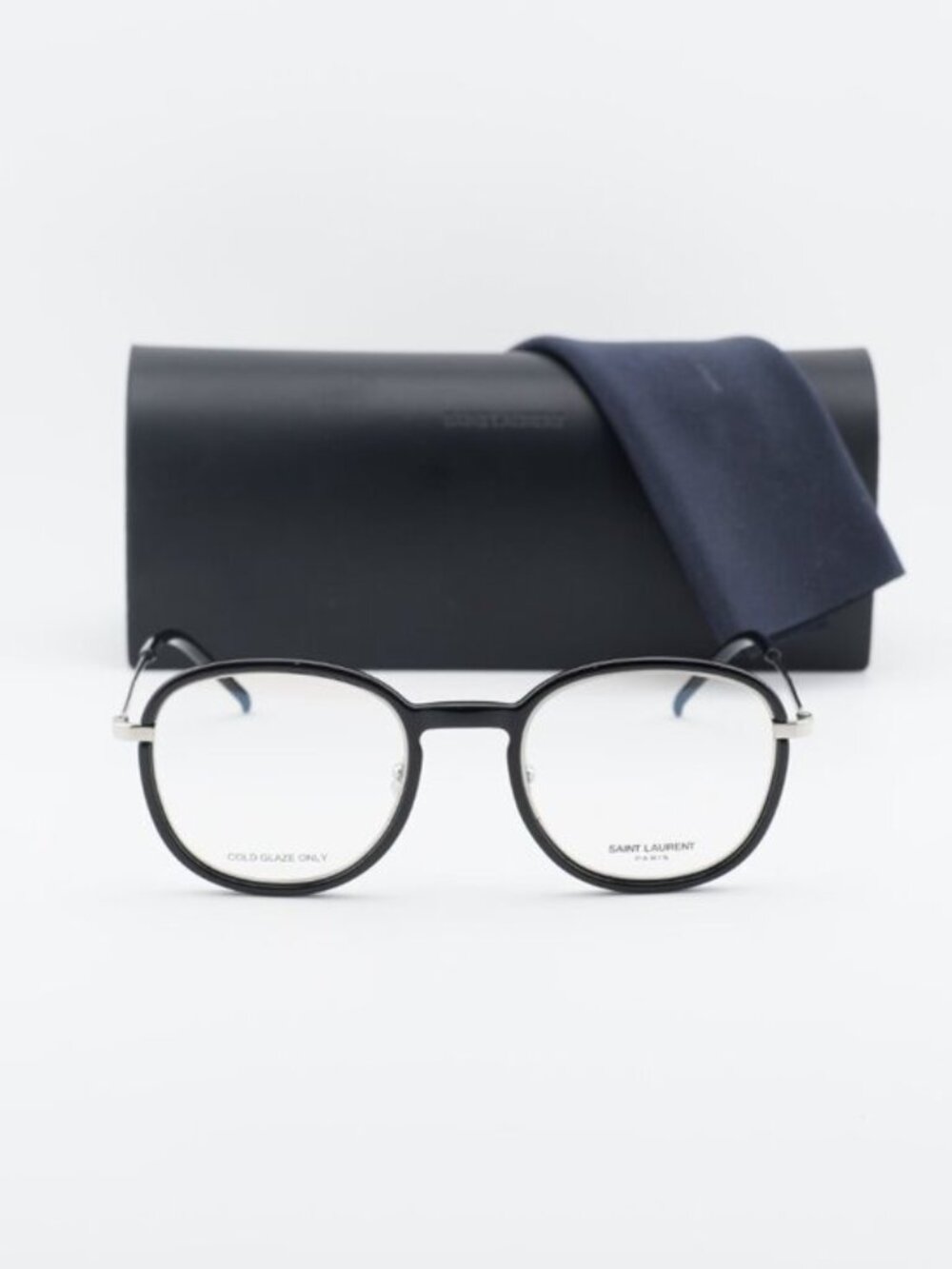 Saint Laurent SL436 OPT 001 Round Eyeglasses – Black/Silver 49mm - Picture 2 of 12